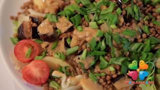 Картофельный салат с баклажанами и чечевицей Пардина